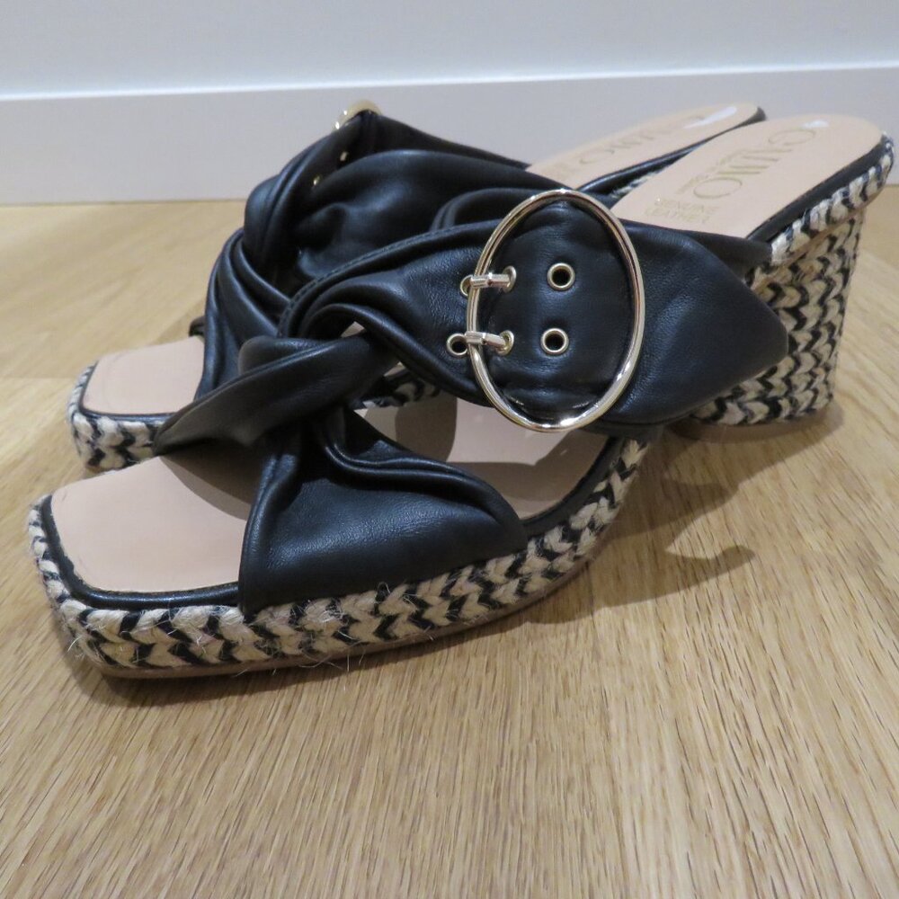 GAIMO Karoo Black Leather Cross Over Slip On Jute Platform Clog Sandals 10.5 - Picture 2 of 15